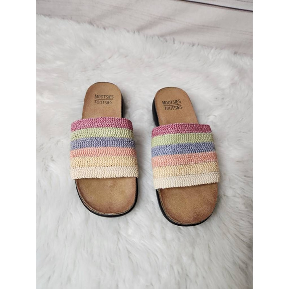 Mootsies Tootsies Womens Moemilia Slides Sandals Multicolor Stripe Woven 7 M - Picture 1 of 6